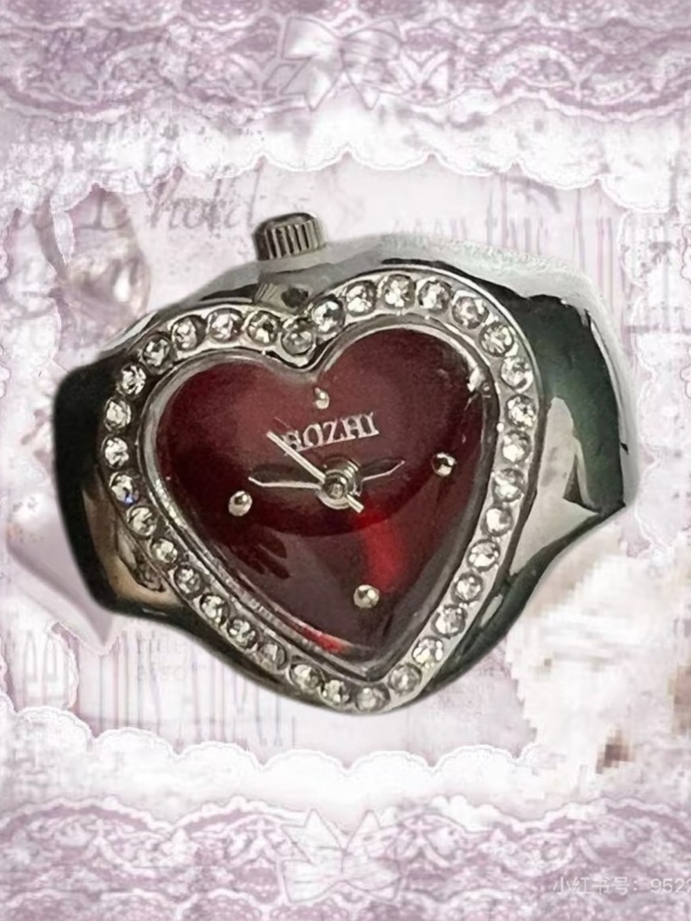 Bozhy Heart-Shaped Red Crystal Ring Watch - Women's Accessory